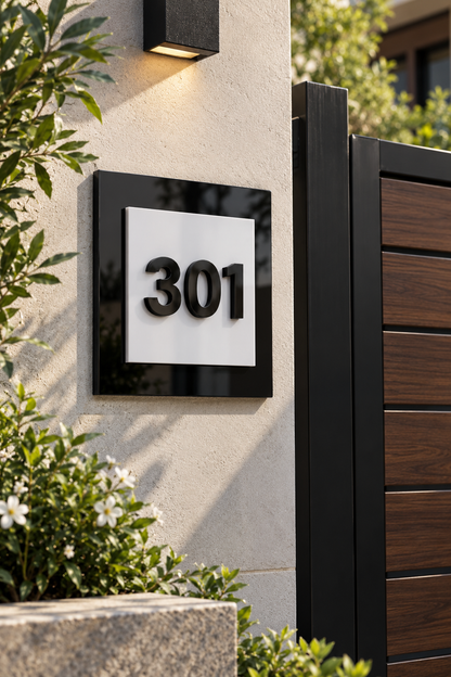 Monochrome Layered House Number Plate