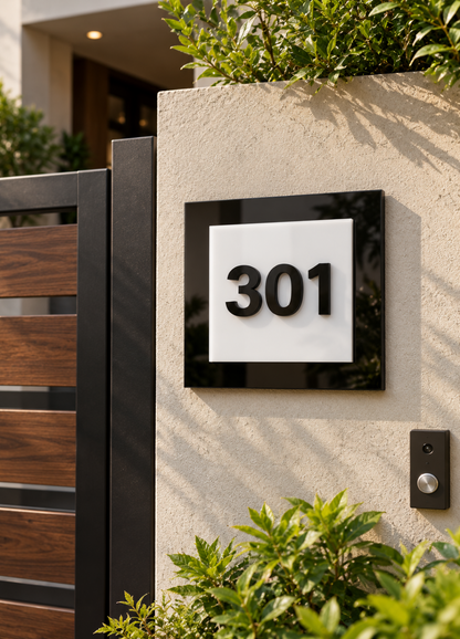 Monochrome Layered House Number Plate